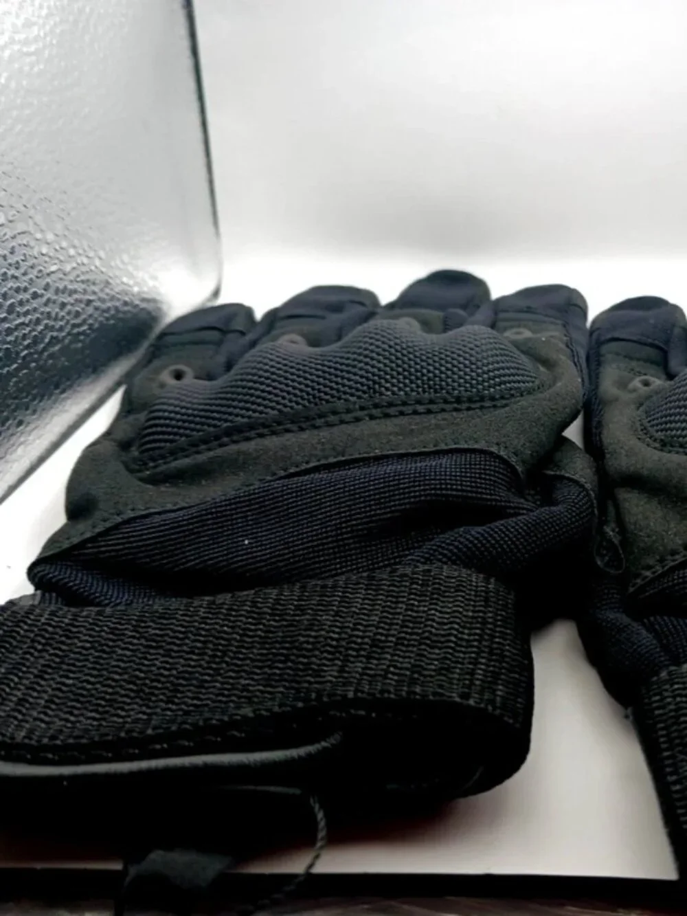 Goth Leather + Nylon Black Full Finger  Gloves Unisex New